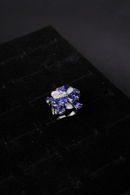 Sapphire Floral Cluster Natural Diamond Ladies Ring - RLA2246