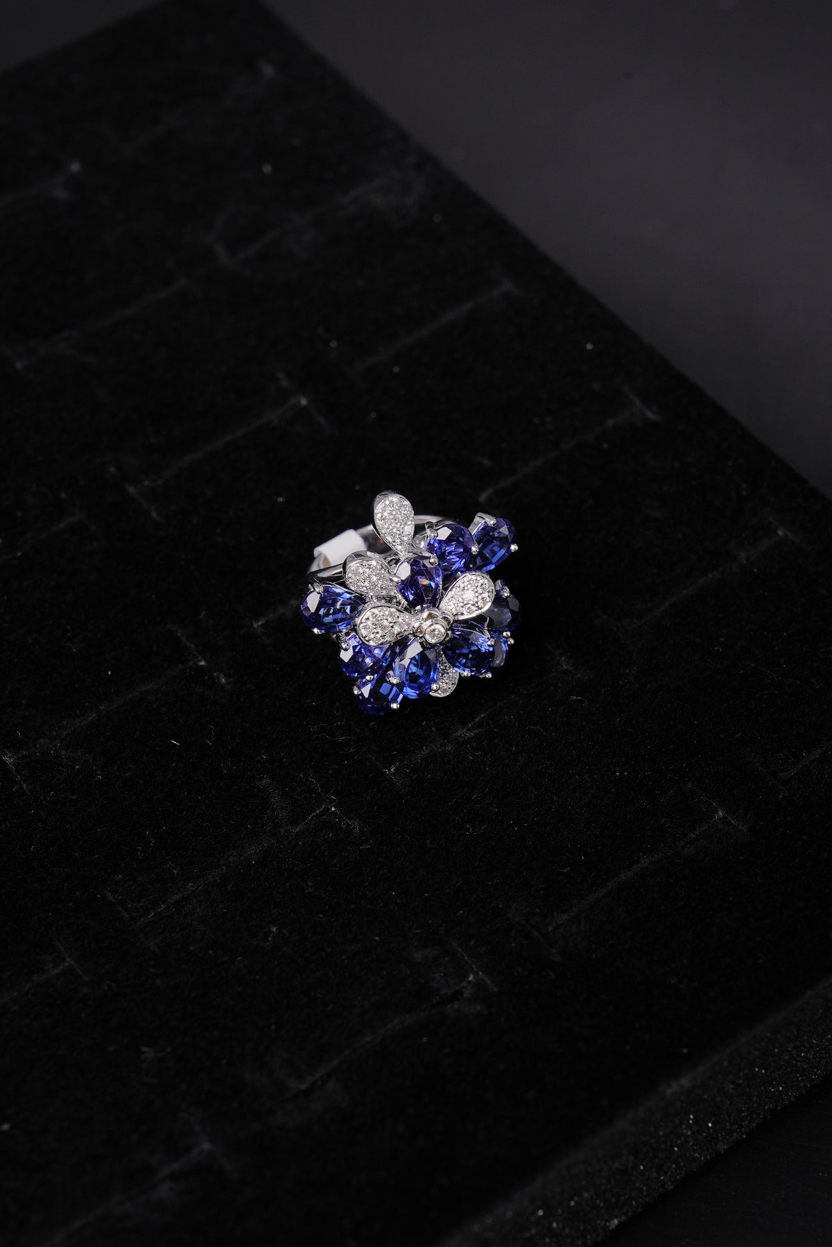 Sapphire Floral Cluster Natural Diamond Ladies Ring - RLA2246