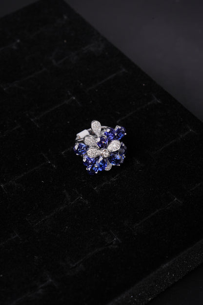 Sapphire Floral Cluster Natural Diamond Ladies Ring - RLA2246