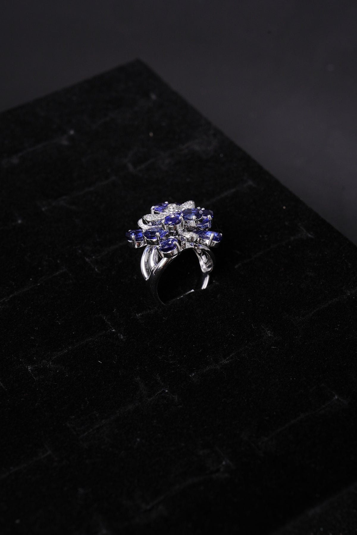 Sapphire Floral Cluster Natural Diamond Ladies Ring - RLA2246