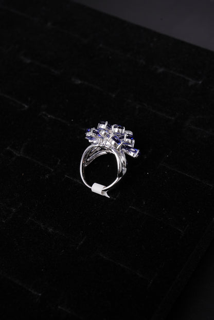 Sapphire Floral Cluster Natural Diamond Ladies Ring - RLA2246