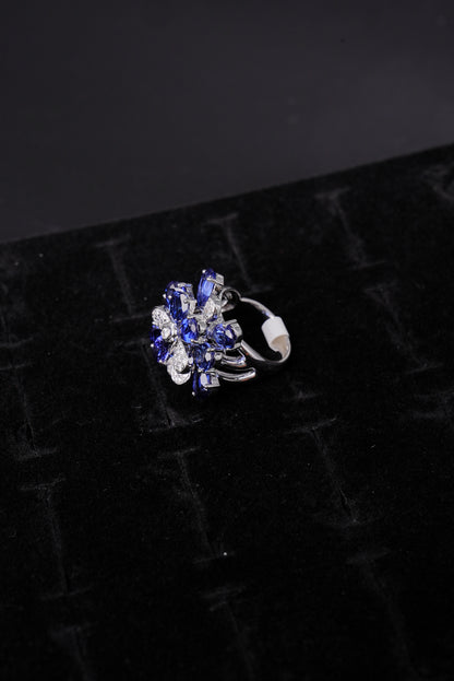 Sapphire Floral Cluster Natural Diamond Ladies Ring - RLA2246